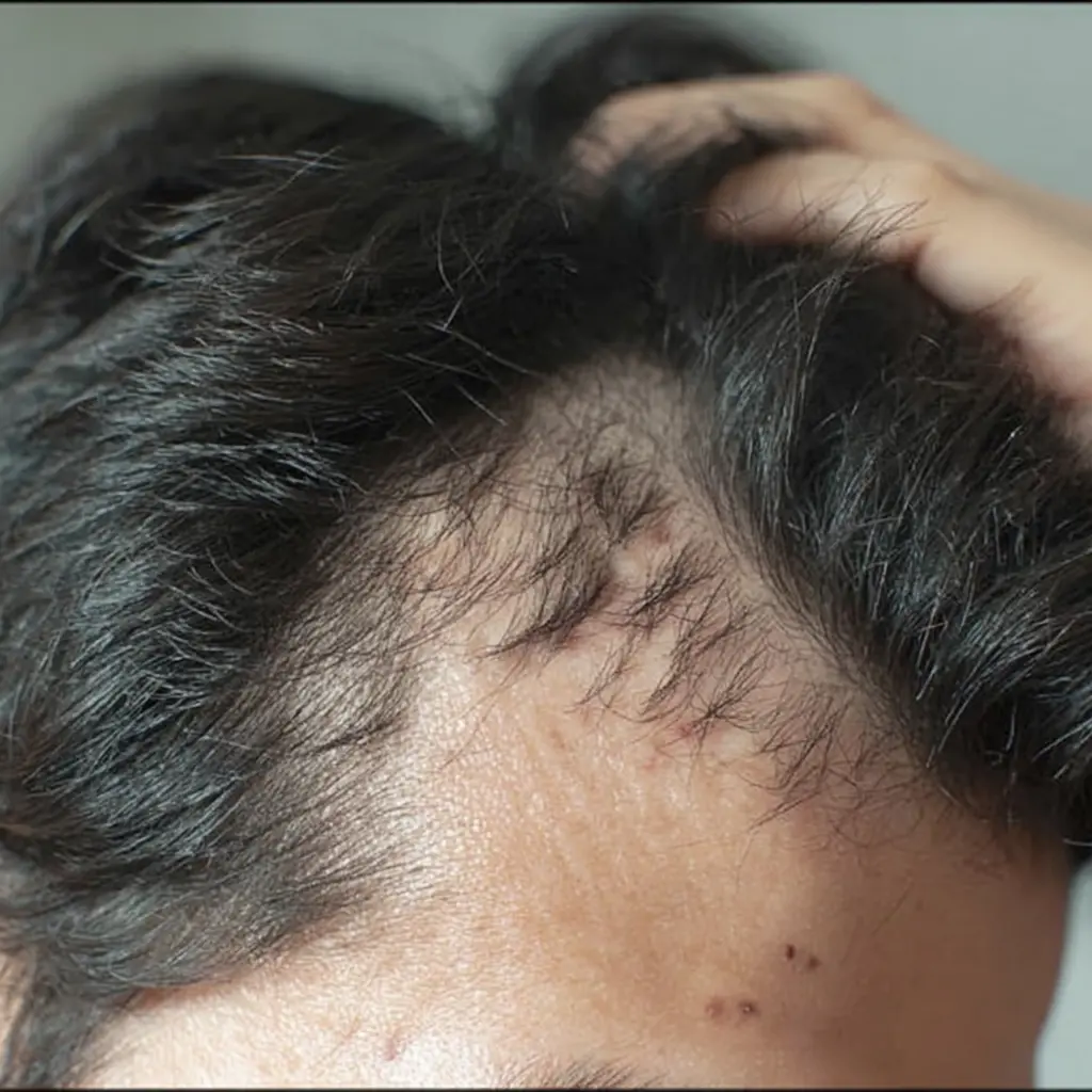 견인성 탈모로 인해 넓어진 헤어라인