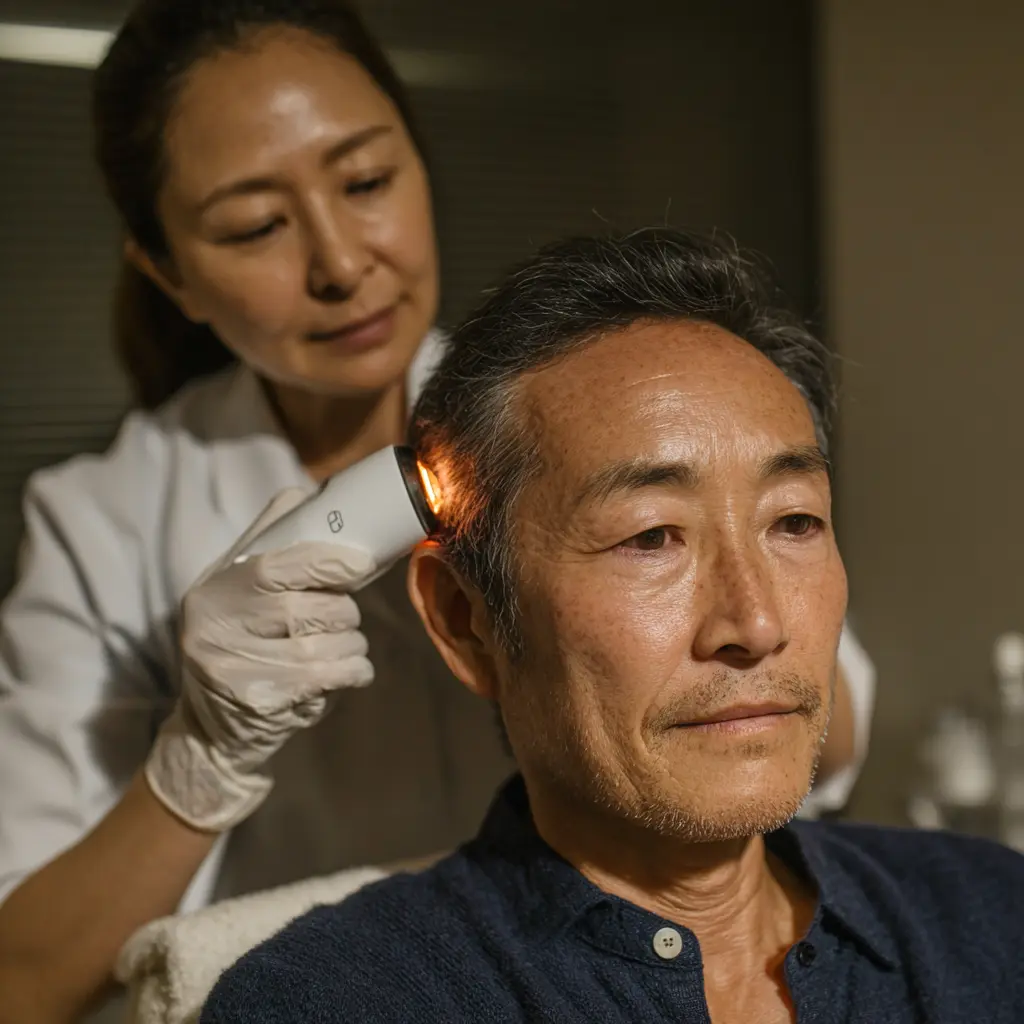 크리시모에서 두피 탈모 관리를 받는 남성 고객