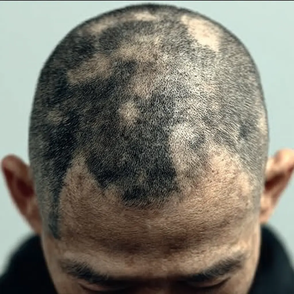원형 탈모가 진행 중인 두피 이미지