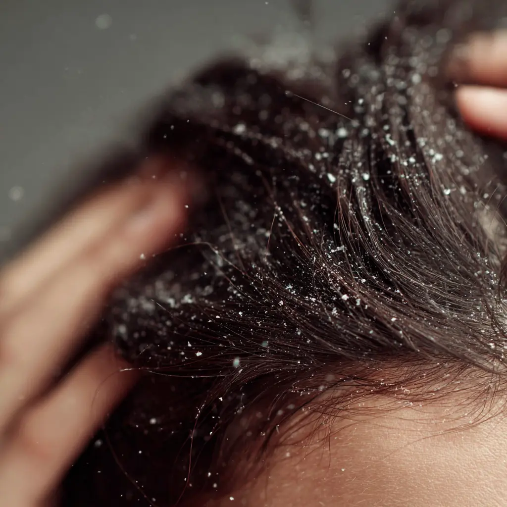 두피 각질과 가려움증으로 고민하는 모습