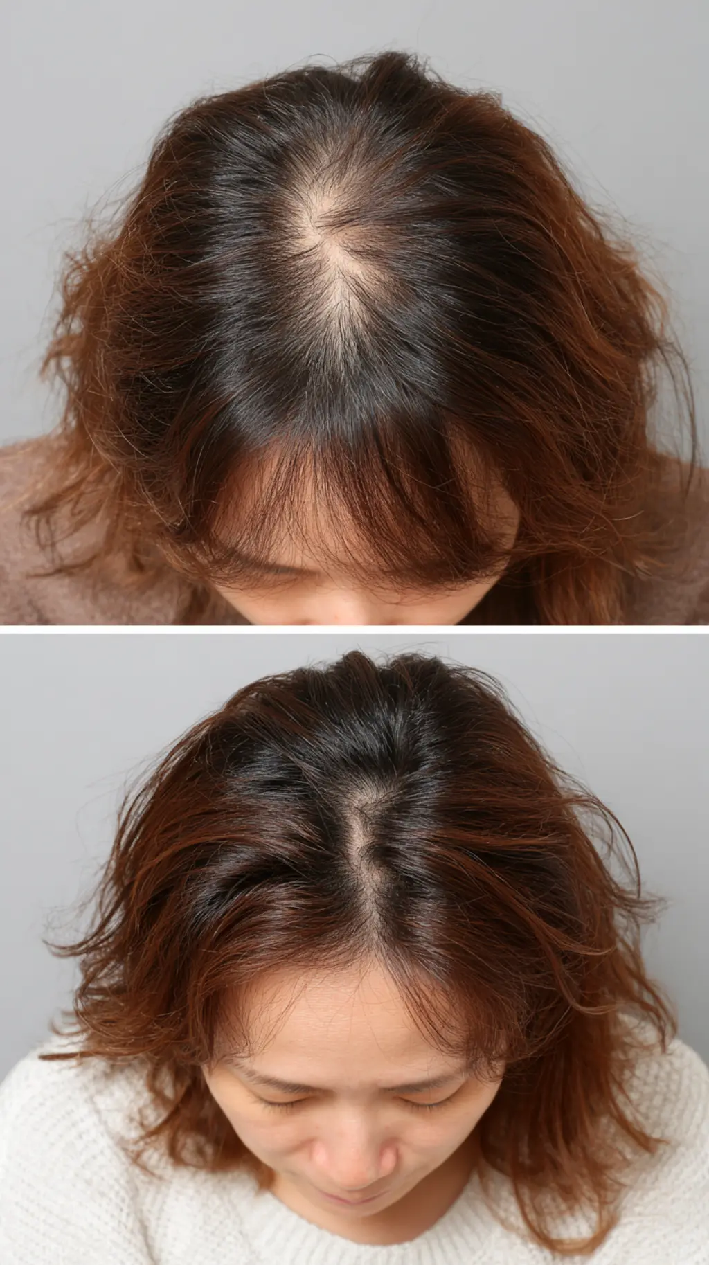 여성 탈모 관리 전과 후의 비교 사진