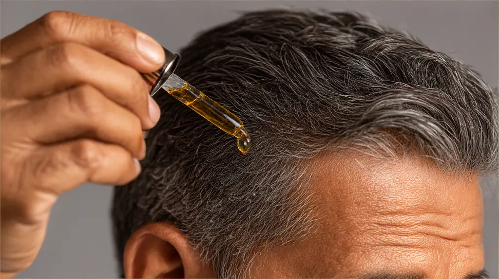 두피에 영양 오일을 도포하는 이미지