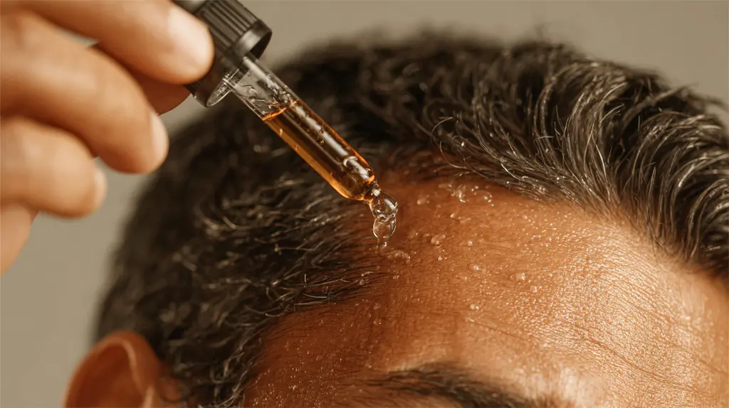 두피에 영양 앰플을 도포하는 모습