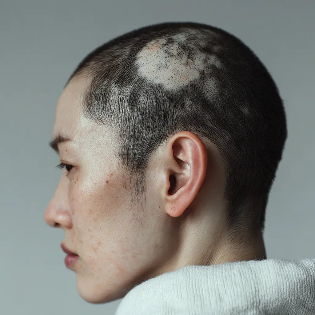 삭발을 고민하는 여성의 모습